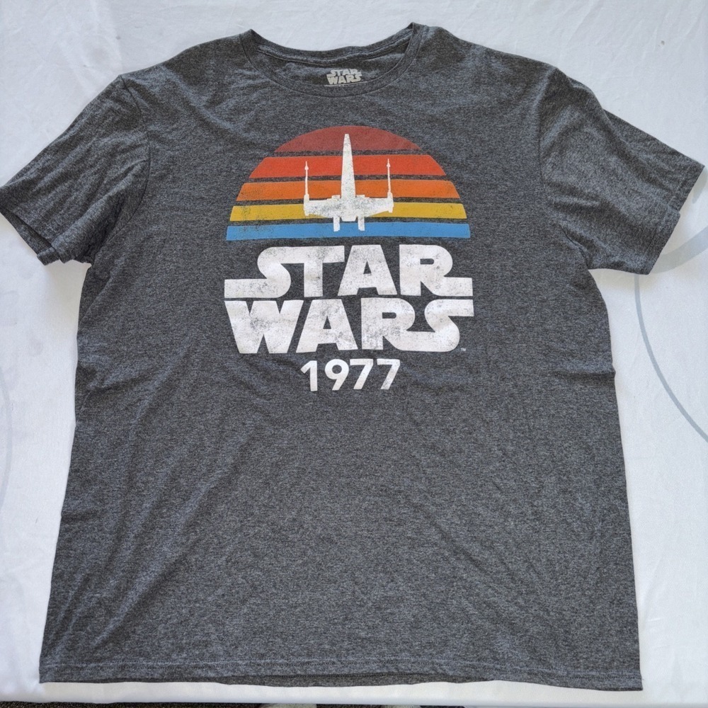 Star Wars 1977 Logo Rainbow Sun X-Wing t-shirt Vintage Look Size XL
